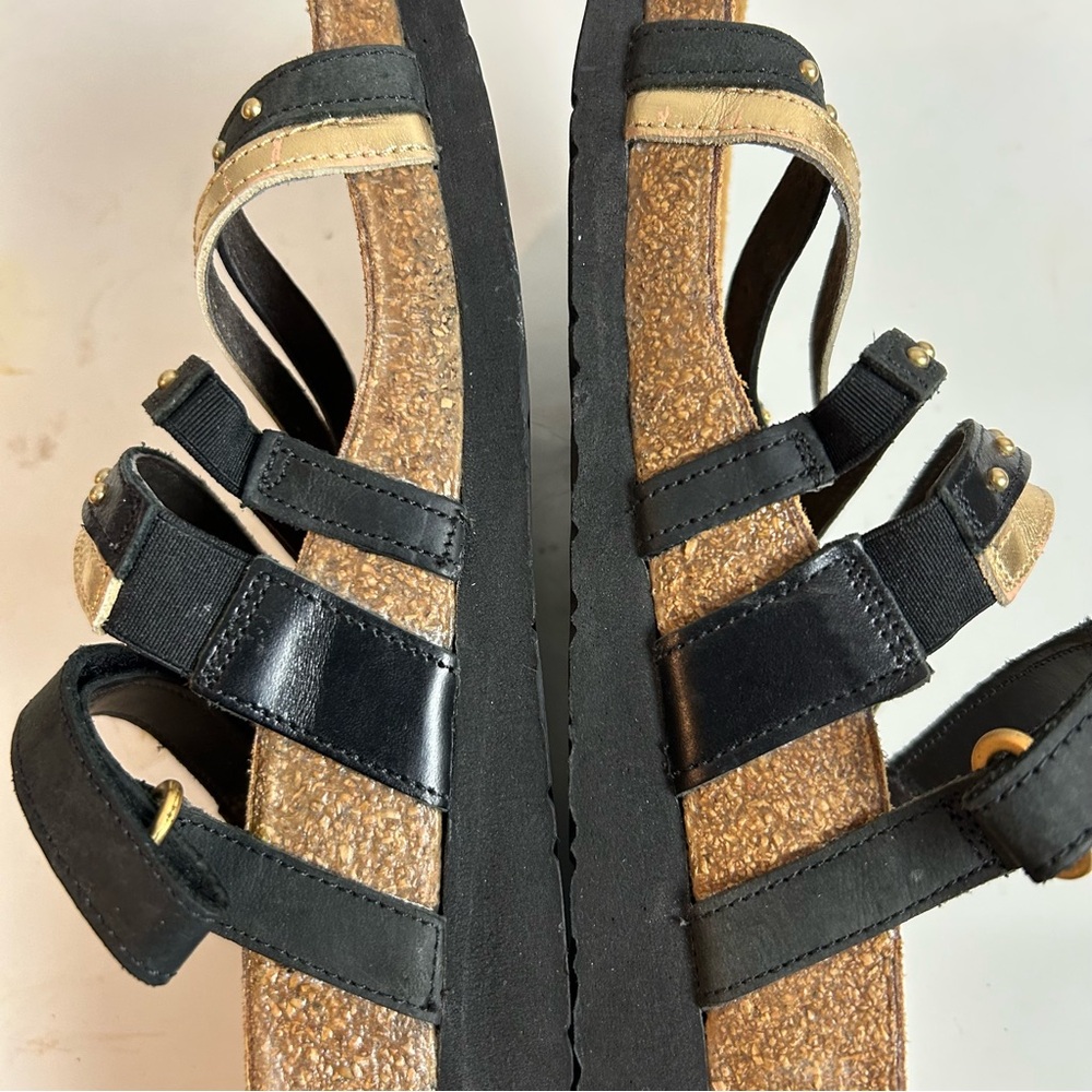 NOAT PRESCOTT Slide Sandal Leather Black/Gold Cork Wedge US 7 EU 38 - Picture 8 of 12